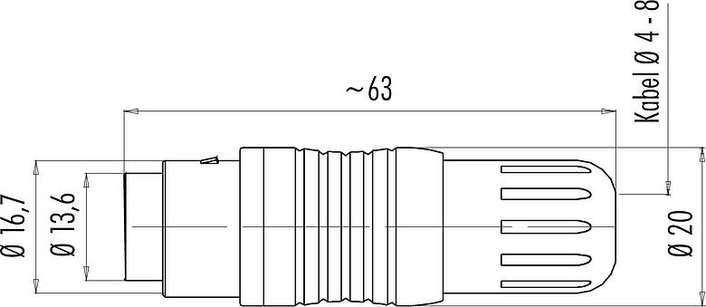 Maßzeichnung Push Pull Kabelstecker, Polzahl: 12, 4,0-8,0 mm, schirmbar, löten, IP67