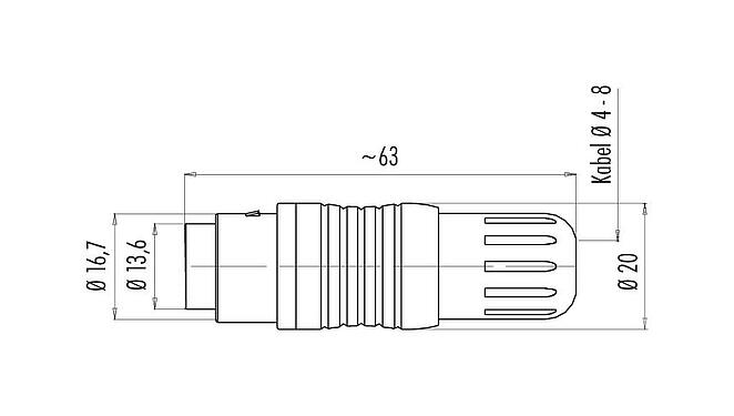 Maßzeichnung Push Pull Kabelstecker, Polzahl: 6, 4,0-8,0 mm, schirmbar, löten, IP67