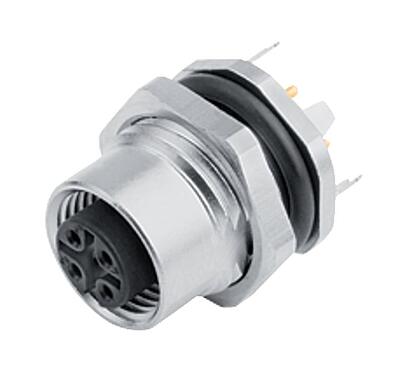 Ábrák M12 panelre szerelhető foglalat, : 4, árnyékolható, THT, IP68, UL 2238, PG 9, hátsó panel felszerelés, öntött
