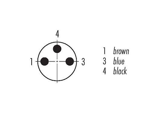 Contact arrangement (Plug-in side) M8 Male cable connector, Contacts: 3, 2.5-5.0 mm, unshielded, IDC, IP67, UL