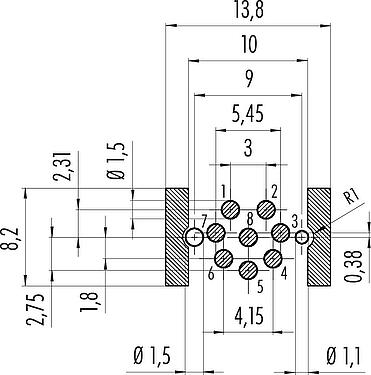Disposition du conducteur M12 Embase femelle, Contacts: 8, blindable, SMT, IP67, M14x1,0, Montage frontal