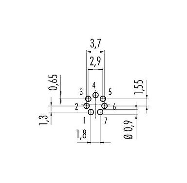 Disposizione dei conduttori 09 0424 90 07 - M9 Connettore femmina a flangia, Numero poli: 7, non schermato, THT, IP67, montaggio anteriore