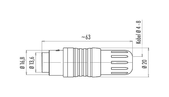 Maßzeichnung Push Pull Kabeldose, Polzahl: 3, 4,0-8,0 mm, schirmbar, löten, IP67