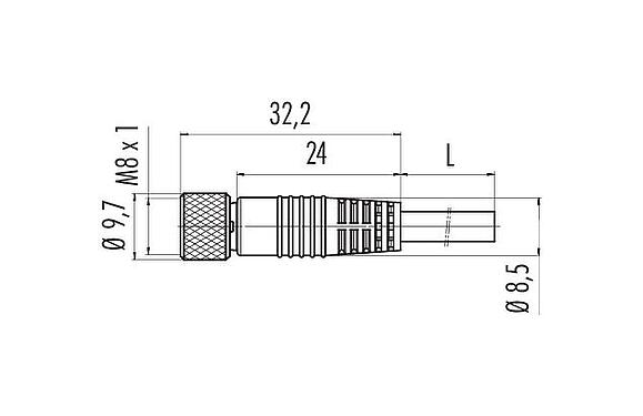 Schaaltekening M8 Kabeldoos, aantal polen: 4, afgeschermd, aan de kabel aangegoten, IP67/IP69K, PUR, zwart, 4 x 0,34 mm², 2 m