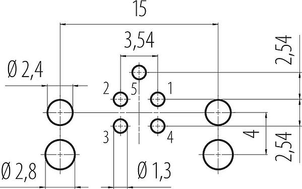 導體佈局 M12 針頭法蘭座,彎角, : 5, 非遮罩, THR, IP68, UL 2238, 後壁安裝, 用於PCB組裝