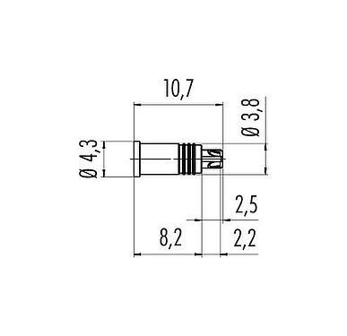 Scale drawing M5 Male receptacle, Contacts: 4, unshielded, solder, IP67, for M5 tube