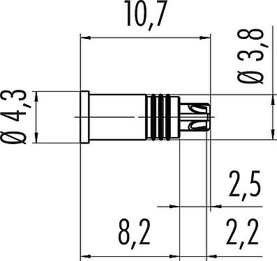 Scale drawing M5 Male receptacle, Contacts: 4, unshielded, solder, IP67, for M5 tube