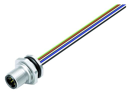 插圖 M12 針頭法蘭座, : 8, 非遮罩, 帶導線, IP68, UL 2238, M16x1.5, 後壁安裝, 不鏽鋼