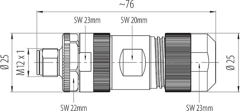 Schaaltekening M12 Kabelstekker, aantal polen: 4+PE, 8,0-13,0 mm, onafgeschermd, schroefklem, IP67, UL 2238