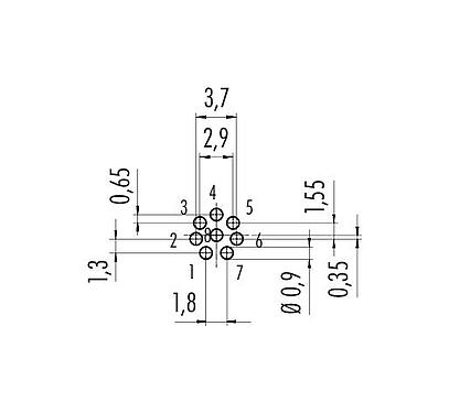 Disposizione dei conduttori 09 0428 90 08 - M9 Connettore femmina a flangia, Numero poli: 8, non schermato, THT, IP67, montaggio anteriore