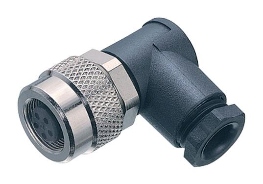 Illustration M9 Female angled connector, Contacts: 3, 3.5-5.0 mm, unshielded, solder, IP67