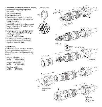 Montageanleitung Bajonett Kabeldose, Polzahl: 12, 7,0-13,0 mm, ungeschirmt, crimpen (Crimpkontakte müssen separat bestellt werden), IP68/IP69K, UL 2238, VDE, UV-Beständig