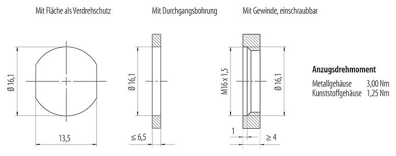 Montageanleitung / Montageausschnitt M12 Flanschstecker, Polzahl: 4+FE, ungeschirmt, THR, IP67, UL 2238, M16x1,5, Frontmontage