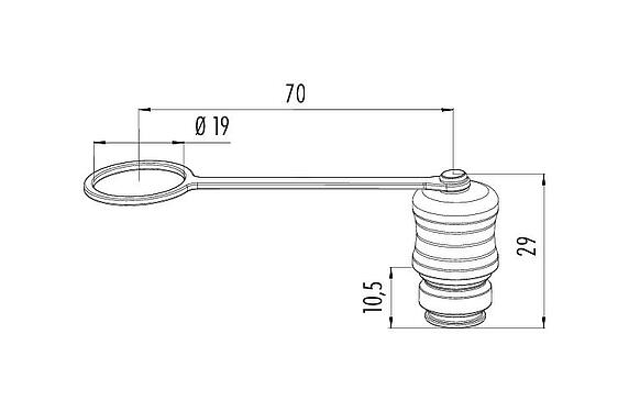 Maßzeichnung Schutzkappe, IP67, mit Halteband