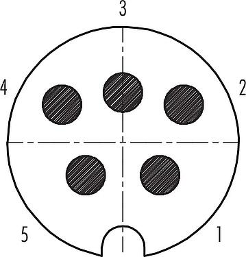 Disposizione dei contatti (lato connessione) M25 Connettore maschio a flangia, Numero poli: 5, schermabile, saldare, IP40, Montaggio anteriore
