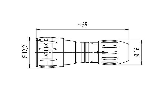 Maßzeichnung Bajonett Kabelstecker, Polzahl: 8, 4,0-6,0 mm, ungeschirmt, löten, IP67