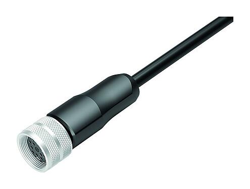 Illustration M16 Female cable connector, Contacts: 12, shielded, moulded on the cable, IP67, PUR, black, 12 x 0.25 mm², 5 m