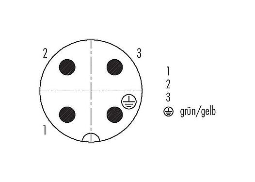Polbild (Steckseite) RD24 Kabelstecker, Polzahl: 3+PE, 10,0-12,0 mm, ungeschirmt, schraubklemm, IP67, UL, ESTI+, VDE, PG 13,5