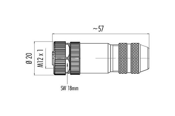 Maßzeichnung M12 Kabeldose, Polzahl: 4, 6,0-8,0 mm, schirmbar, schraubklemm, IP67, UL 2238, mit Schirmring