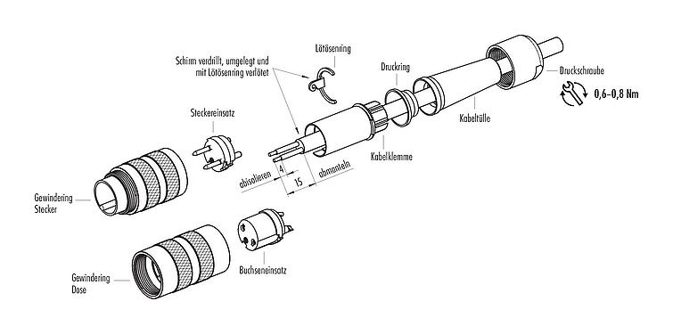 Montageanleitung M16 Kabelstecker, Polzahl: 3 (03-a), 4,0-6,0 mm, schirmbar, löten, IP40