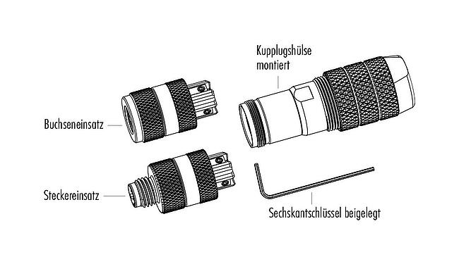 Einzelteildarstellung M8 Kabeldose, Polzahl: 4, 5,0-8,0 mm, schirmbar, schraubklemm, IP67, M8x1,0, Irisfeder