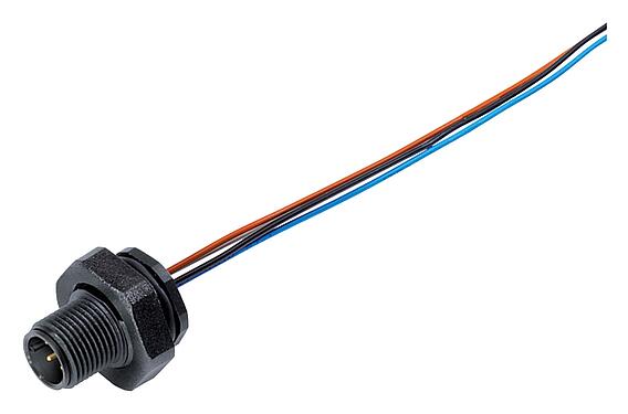 插圖 M12 針頭法蘭座, : 8, 非遮罩, 帶導線, IP67, UL 2238, PG 9, 後壁安裝