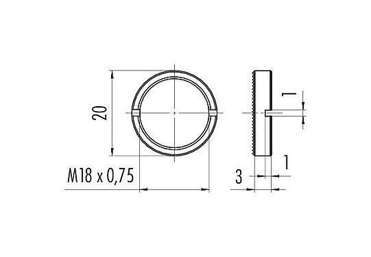 Bản vẽ tỷ lệ 01 0010 001 - M16 IP67 - Đai ốc vòng để lắp ren, với đai ốc khía; loạt 423/425/723