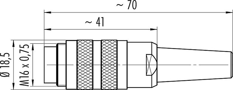 縮尺図 M16 オスコネクタケーブル, 極数: 4 (04-a), 4.0-6.0mm, シールド可能, 圧着(ピンコンタクトは別途注文要), IP40