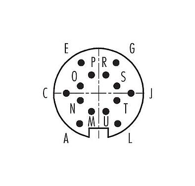 Polbild (Steckseite) 99 5451 75 14 - M16 Winkelstecker, Polzahl: 14 (14-b), 4,0-6,0 mm, schirmbar, löten, IP67, UL