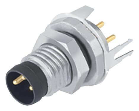 Illustration M8 Male panel mount connector, Contacts: 3, shieldable, THT, IP67, UL 2238, M8x1.0, Rear mounting