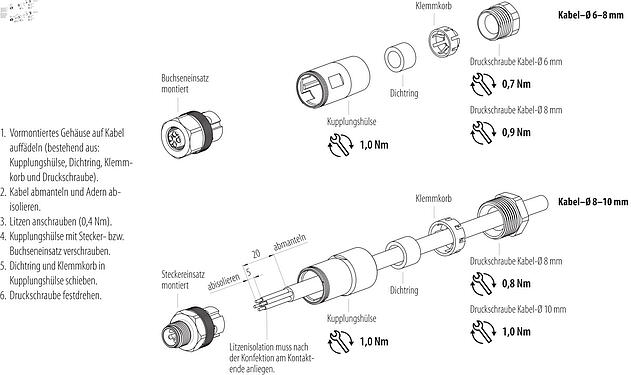 Montageanleitung M12 Kabeldose, Polzahl: 4, 8,0-10,0 mm, ungeschirmt, schraubklemm, IP67, Edelstahl
