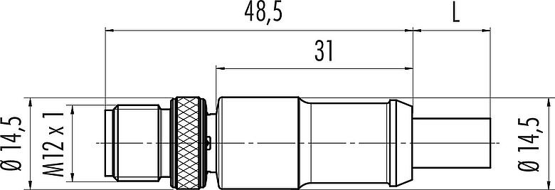 縮尺図 M12 オスコネクタケーブル, 極数: 4, シールド, モールドケーブル付き, IP67, UL 2238, Profinet/イーサネット CAT5e, PUR, グリーン, 4xAWG 22, 2m
