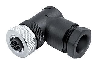 M12 メス アングルコネクタ, 極数: 3+PE, 8.0-10.0mm, 非シールド, ねじ圧着, IP67, UL 2238, VDE