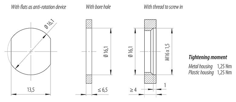 образец сборки M12 Фланцевая розетка, Количество полюсов: 5, не экранированный, одножильные провода, IP68, UL 2238, M16x1,5, Монтаж задней стенки, привинчивается спереди
