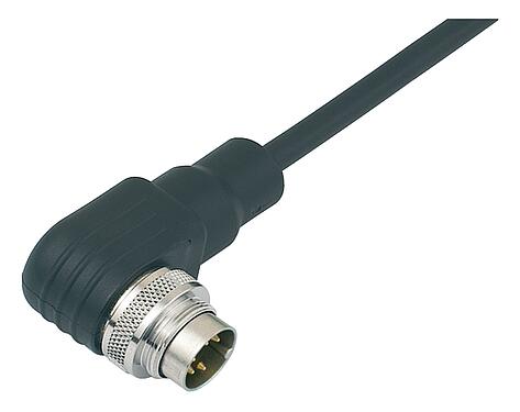 Illustrazione M16 Connettore angolare maschio, Numero poli: 5 (05-a), schermato, stampato sul cavo, IP67, PUR, nero, 5 x 0,25 mm², 2 m