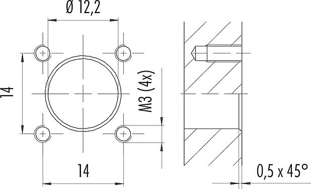 Assembly instructions / Panel cut-out M12 Square female panel mount connector, Contacts: 4, unshielded, single wires, IP40, UL 2238, M3 (4x), Front mounting, potted