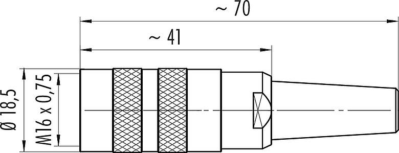 Desenho da escala M16 Tomada de cabo, Contatos: 4 (04-a), 6,0-8,0 mm, blindável, pinça de parafuso, IP40