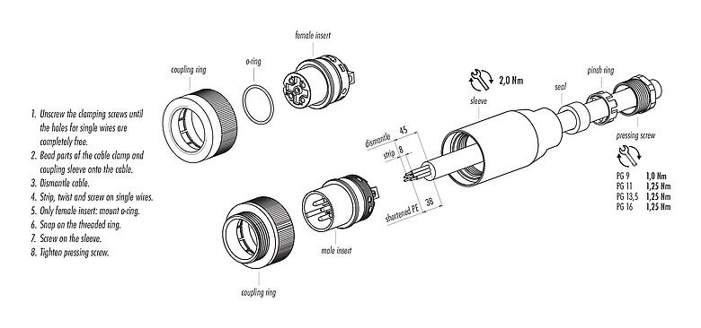 Assembly instructions RD30 Male cable connector, Contacts: 24, 10.0-12.0 mm, unshielded, solder, IP65