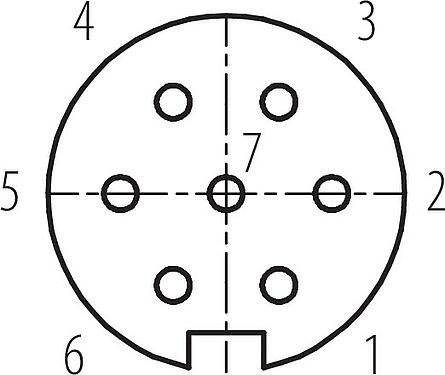 Contact arrangement (Plug-in side) M16 Female panel mount connector, Contacts: 7 (07-a), unshielded, THT, IP67, M18x0,75, Rear mounting