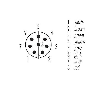 Arranjo de contato (Lado do plug-in) M8 Plugue de cabo, Contatos: 8, desprotegido, moldado no cabo, IP67/IP69K, UL 2238, PVC, cinza, 8 x 0,25 mm², 2 m