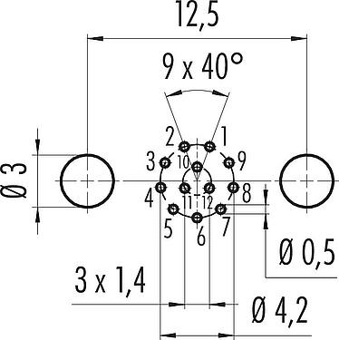 지휘자 레이아웃 M8 Male panel mount connector, Contacts: 12, shieldable, THT, IP67/IP69K, UL 2238, M10x0.75, Rear mounting, potted