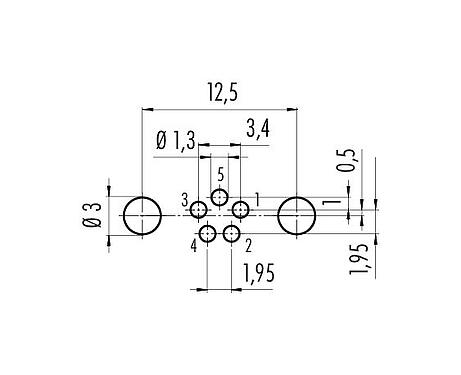 Disposizione dei conduttori 86 6319 1121 00005 - M8 Connettore maschio a flangia, Numero poli: 5, schermabile, THT, IP67, UL, montaggio anteriore