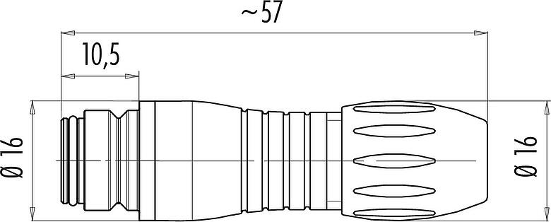 Scale drawing Snap-In Female cable connector, Contacts: 8, 4.0-6.0 mm, unshielded, solder, IP67