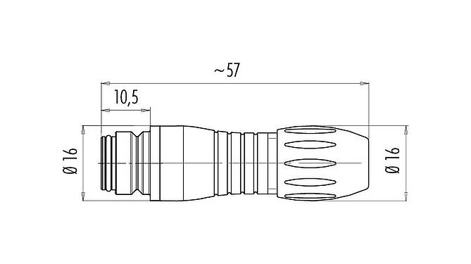 Scale drawing Snap-In Female cable connector, Contacts: 3, 4.0-6.0 mm, unshielded, solder, IP67
