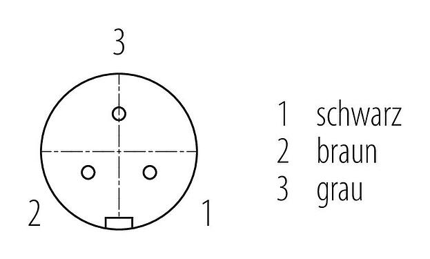 Polbild (Steckseite) Snap-In Kabeldose, Polzahl: 3, ungeschirmt, am Kabel angespritzt, VDE, PUR, 2 m