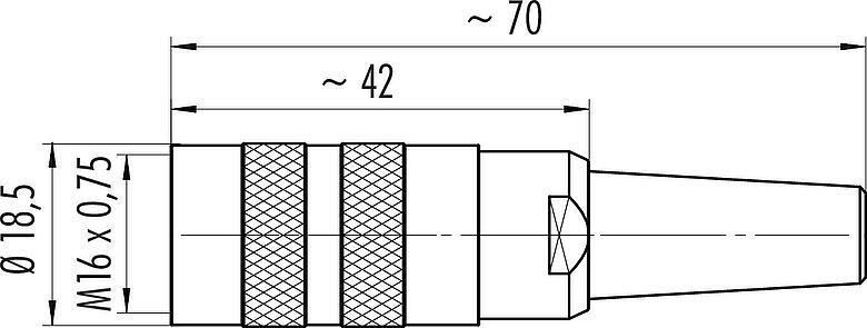 縮尺図 M16 メスケーブルコネクタ, 極数: 4 (04-a), 4.0-6.0mm, シールド可能, 圧着(ピンコンタクトは別途注文要), IP40