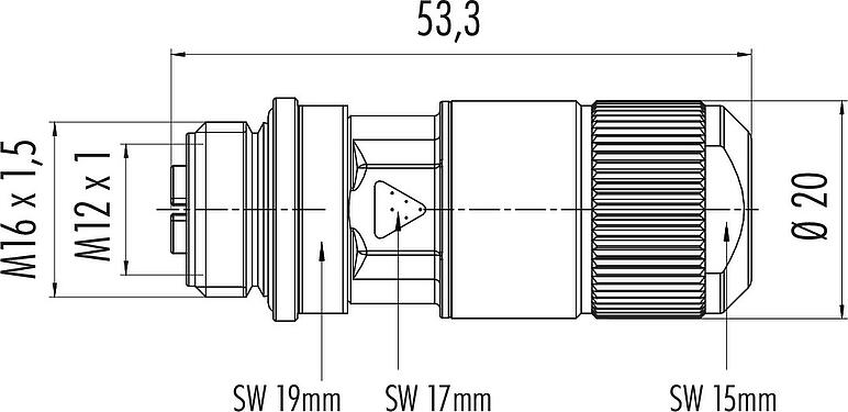 Výkres v měřítku M12 Kabelová box, : 8, 5,5-9,0 mm, stínitelné, IDC, IP67
