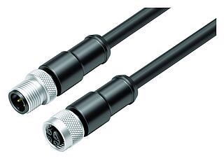 M12 Anslutningskabel kabelplugg - kabeluttag, antal poler: 4, skärmad, fastgjuten på kabeln, IP67, UL 2238, PUR, svart, 4 x 0,34 mm², 2 m
