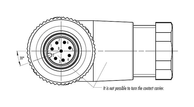 联系安排 (外掛程式側) M12 弯角针头电缆连接器, 极数: 8, 6.0-8.0mm, 非屏蔽, 螺钉接线, IP67, UL 2238