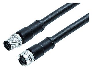 M12 Spojovací linka kabelová zástrčka - kabelová zásuvka, : 2+PE, nestíněný, vylisované na kabelu, IP68, UL 2238, PUR, černá, 3 x 1,50 mm², 5 m
